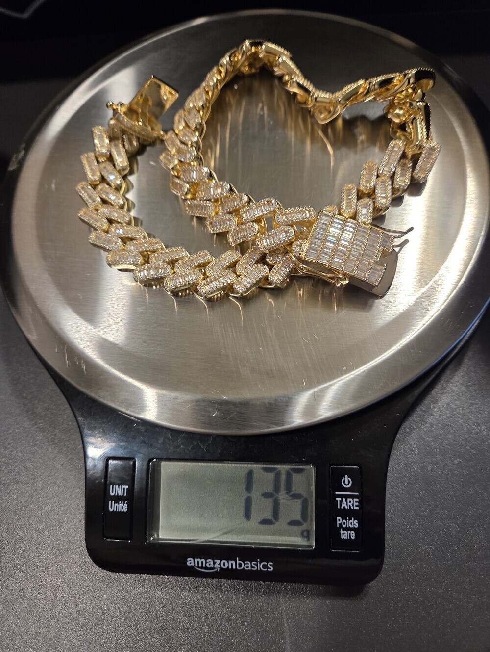 Baguette Prong Miami Cuban Link Chain Necklace Iced Out CZ Stones - 14k Gold Ver - Picture 12 of 12